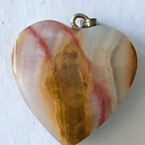 Vintage Agate Heart Pendant, Earthtones - Picture 2 of 5